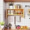 Wall-Mount Teak Wood Bathroom Shelf with 2 Tiers and Towel Bar
